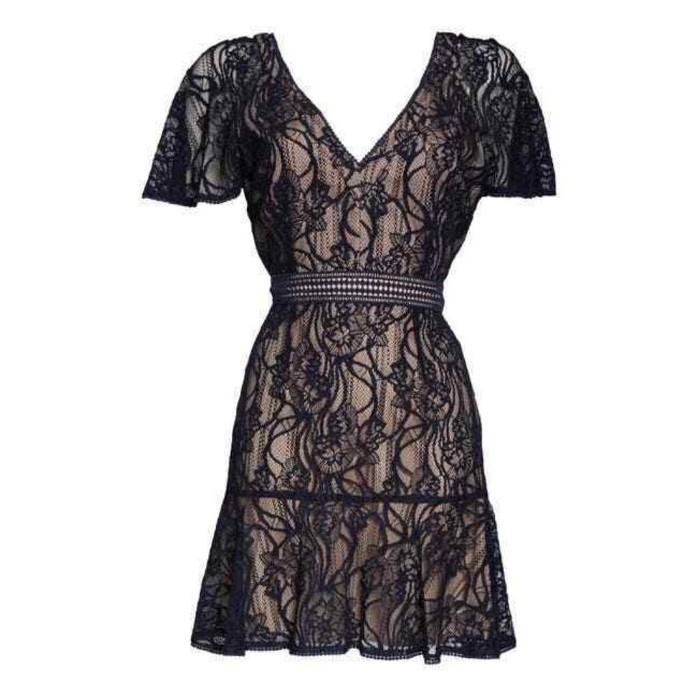 BB Dakota In My Lace V-Neck Capelet Lace Mini Dress Oilslick Blue 2